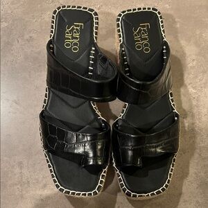 Franco Sarto Black Croc-Embossed Sandals Wedge